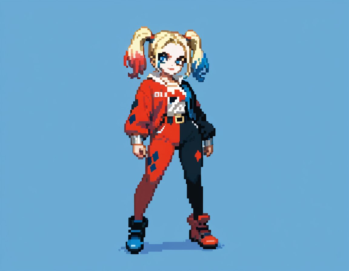 score_9, score_8_up, score_7_up, harley quinn from batman, pixel art, solo