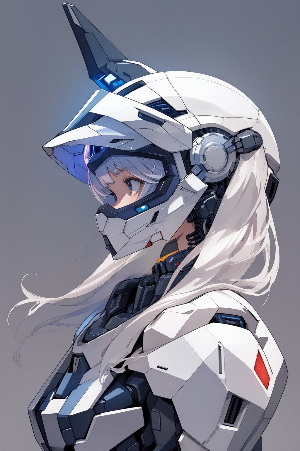 (girl:1.3), simple background, side shot, ultra detailed, mecha, (cyber full face helmet:1.3) , gogglesBREAK, Illustrate a translucent watercolor painting, with delicate washes of color, subtle blending, and an airy, dreamlike quality.