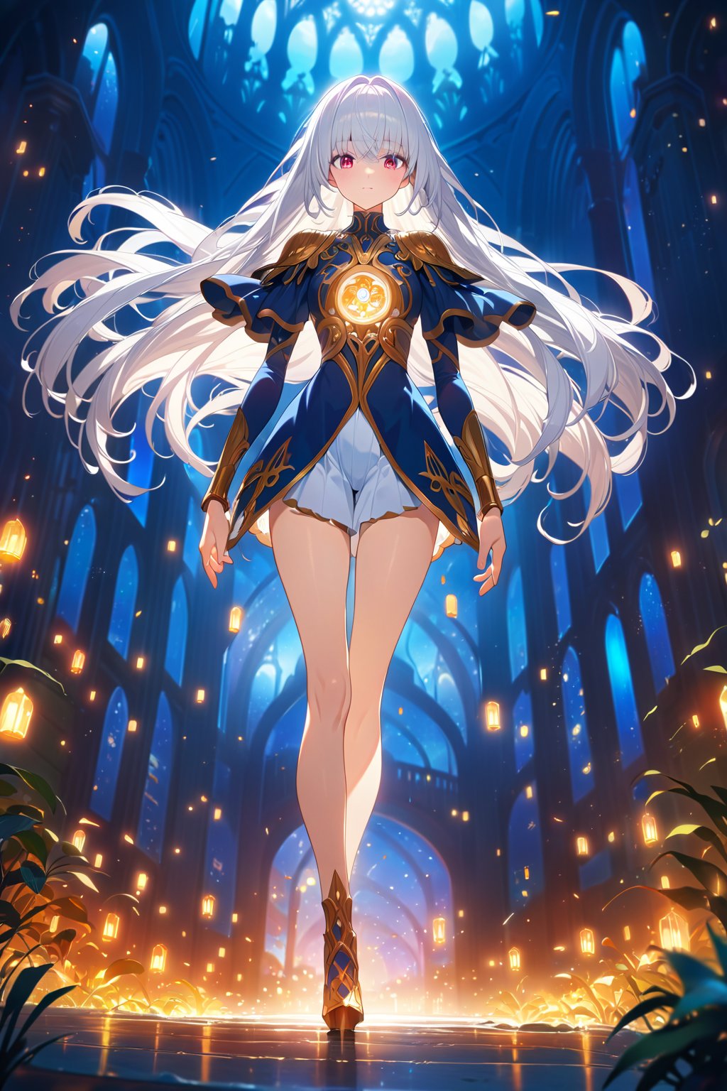 1girl, solo, full body, (fantasy), (dark:1.2), (depth of field:1.2), (night), (Fantastic lighting), looking at viewer, white hair, long hair,best quality, 4K, ultra detailed CG, highres, source anime, newest