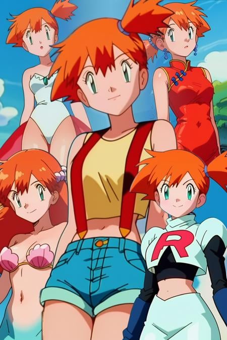 anime screencap, score_9,  score_8_up, score_7_up, score_6_up, source_anime, looking at viewer, cowboy shot, skyBREAK, 1girl, misty \(pokemon\), put_oufit_here<lora:Ultimate_Misty_Pony_XL:1>