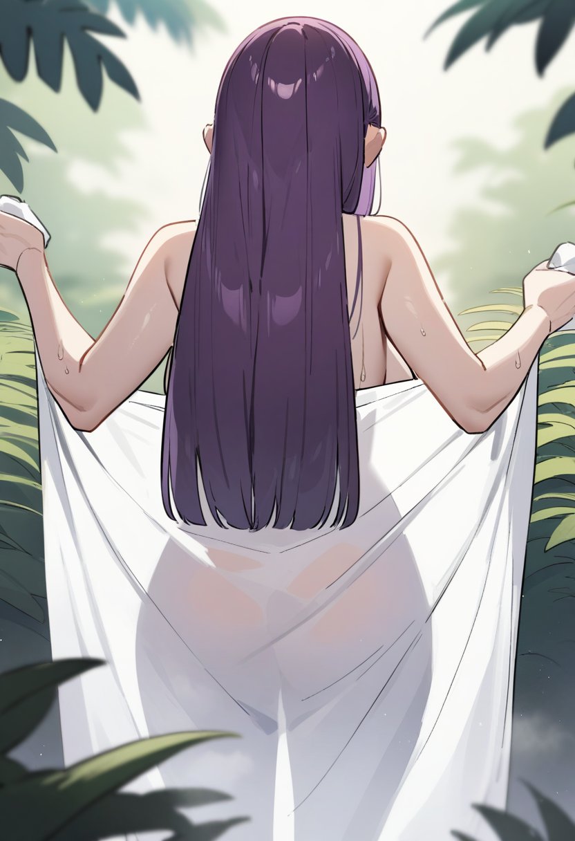 masterpiece,best quality,very aesthetic,absurdres,<lora:towl_see:1>,see-through_silhouette,fern_\(sousou_no_frieren\),holding_towel