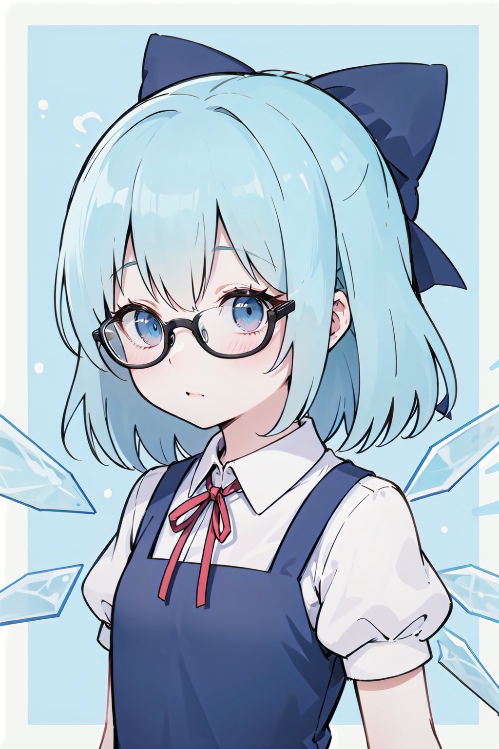 Cirno,upper body,arms at sides,Black-rimmed glasses,<lora:画师MalOn:0.7>,