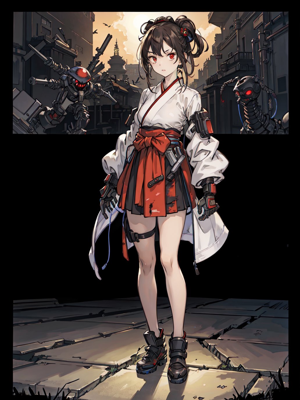 high_resolution,best quality,detailed background,girl,mechanical arms, techwear hanbok, zombie,alien