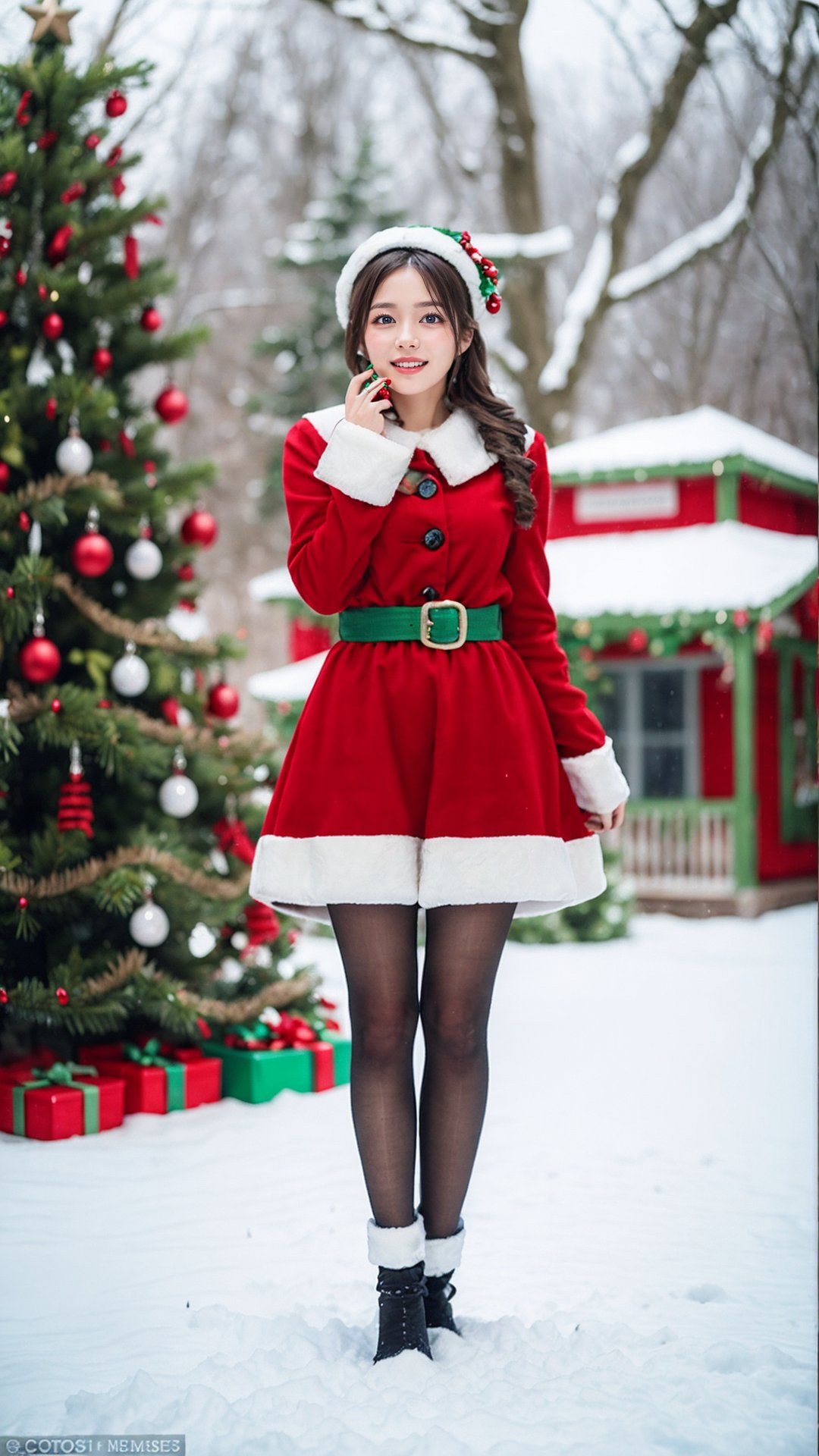(best quality, masterpiece:1.2),ultra detailed,(photo realistic:1.4),solo,cute girl,happy_christmas_background,<lora:HappyChristmas_v1:0.6>,