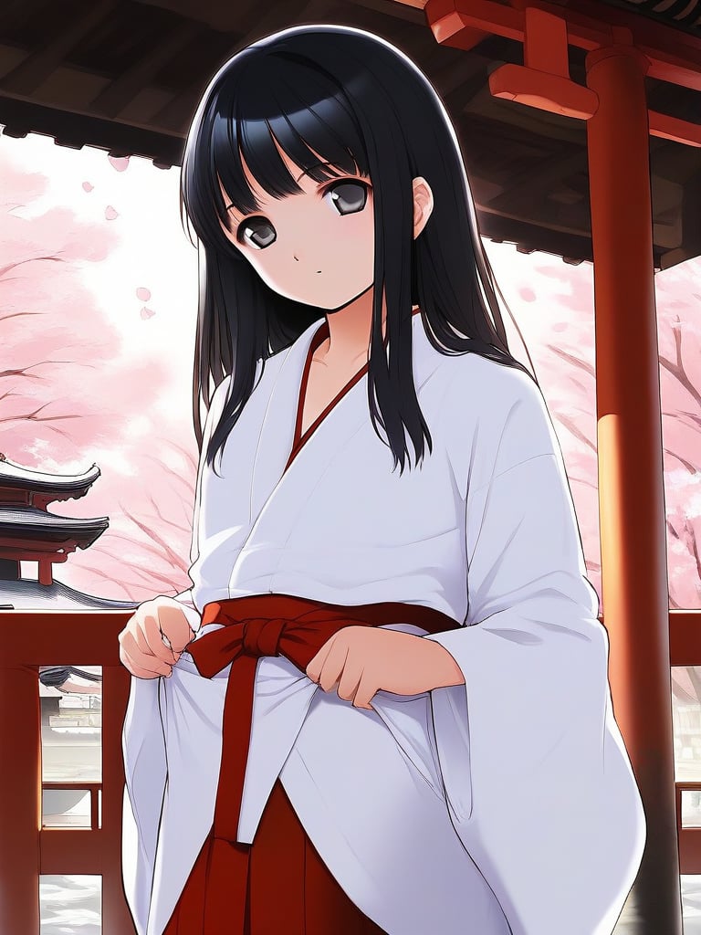 score_9, score_8_up, score_7_up, source_anime, rating_explicit, BREAK  <lora:Tsutsumi_Kinuka_Ver2.0_XL:1>  TsutsumiKinuka,  bangs,  long hair, black hair, black eyes,japanese white clothes, miko, red hakama, shrine, cherry blossom,day, sky, looking at viewer, cowboy Shot,