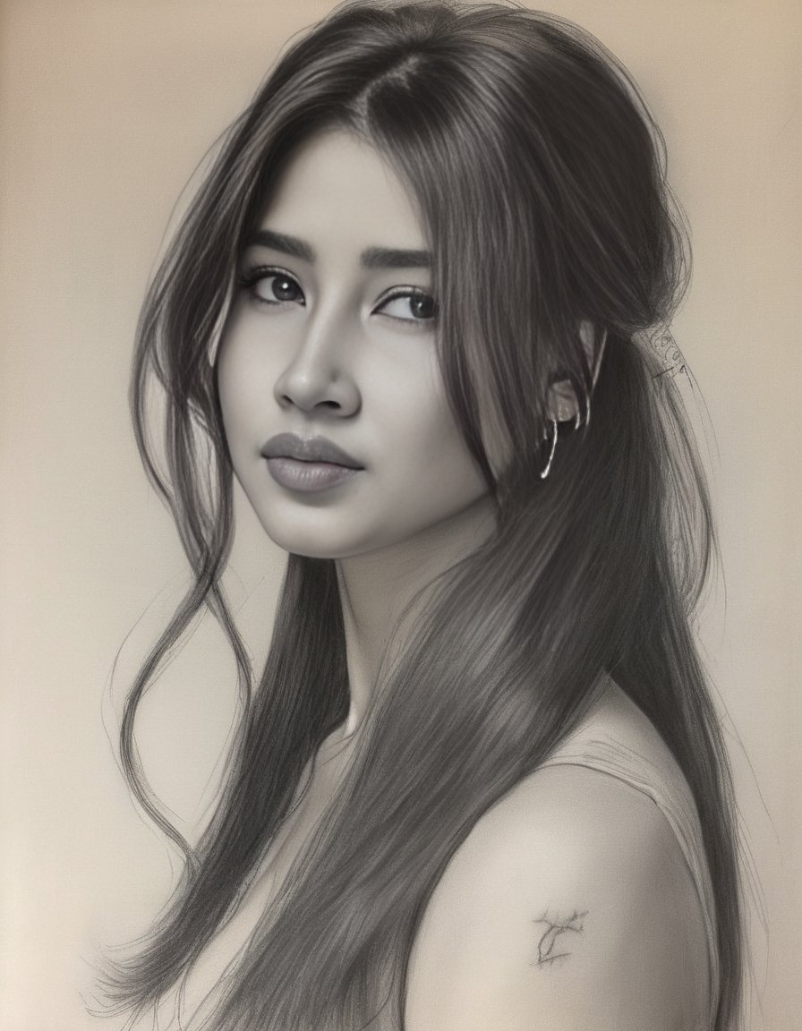 SofiaAnsari,<lora:SofiaAnsariSDXL:1>stunning sketch portrait by Michelangelo, charcoal drawing, face only, an absolutely gorgeous woman, side view, ultra-detailed, hint of a smile, no coloring, no color