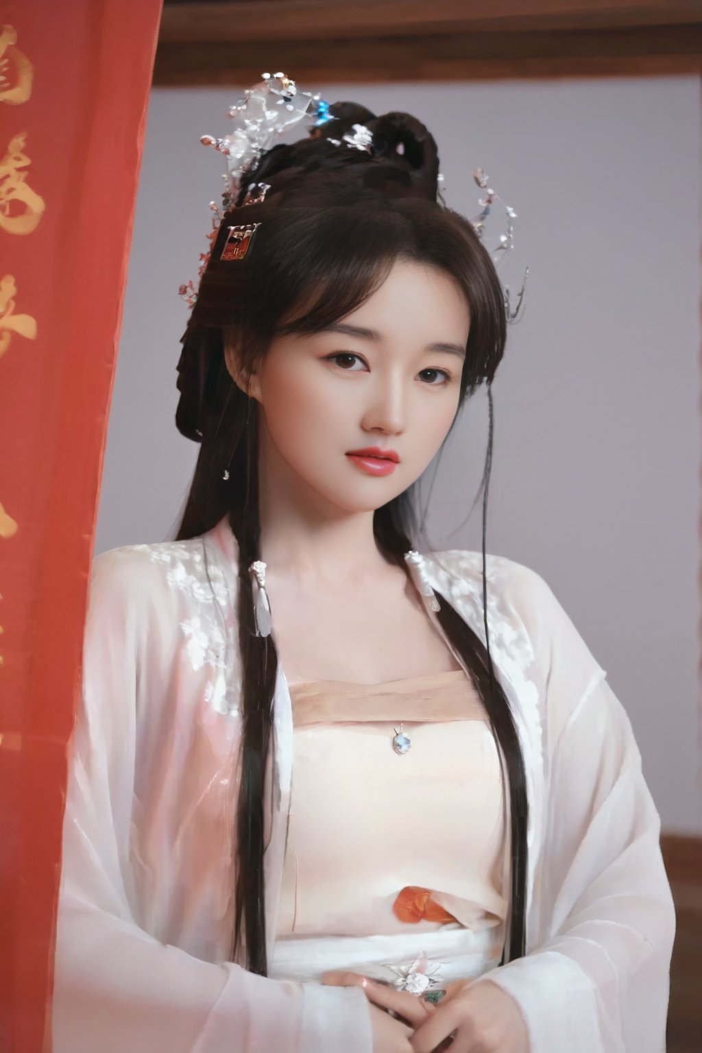 (1girl:1.3),(best quality, masterpiece, ultra-high resolution, 4K, HDR, UHD, 64K, official art), (photorealistic:1.3), (realistic:1.3), depth of field, (portrait:1.3),(sfw:1.4),,  hanfu <lora:HanfuSongWutaiXj:0.8>