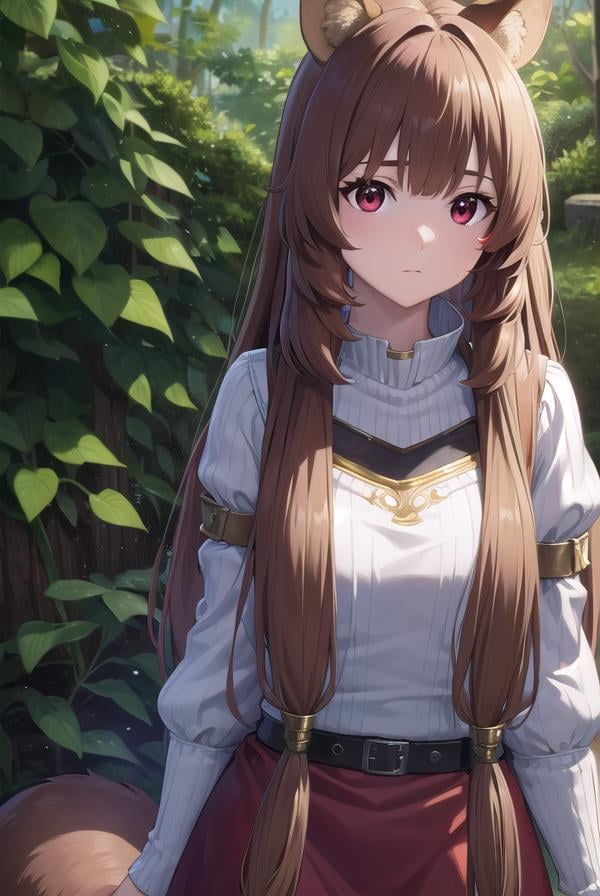 raphtalia, <lora:raphtalia-lora-nochekaiser:1>,raphtalia, animal ears, brown hair, long hair, raccoon ears, raccoon girl, raccoon tail, (red eyes:1.5), tail,BREAK arm garter, belt, brown belt, brown dress, dress, juliet sleeves, long sleeves, puffy sleeves, short dress,BREAK looking at viewer,BREAK outdoors, forest, nature, sun, sky, (cowboy shot:1.5),BREAK <lyco:GoodHands-beta2:1>, (masterpiece:1.2), best quality, high resolution, unity 8k wallpaper, (illustration:0.8), (beautiful detailed eyes:1.6), extremely detailed face, perfect lighting, extremely detailed CG, (perfect hands, perfect anatomy),