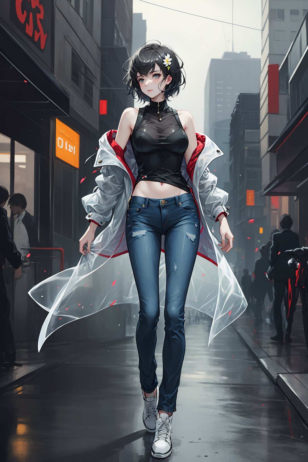 1girl,short hair,short jeans,see through coat,standing in city, full body, <lora:As_Sa:1>, (((masterpiece,best quality))),((good structure,Good composition,good atomy)), ((clear, original,beautiful)),