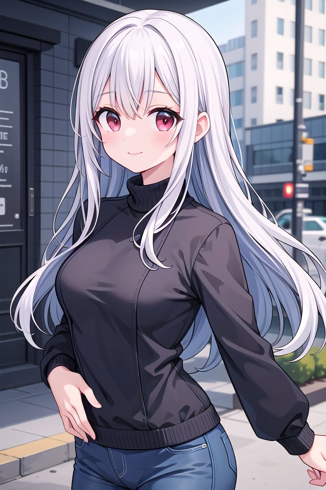 insanely detailed, absurdres, ultra-highres, ultra-detailed, best quality,1girl, solo, nice hands, perfect handsBREAKpea coat, turtleneck, straight pantsBREAK(nsfw:-1.5)BREAKseductive smile, closed mouthBREAK,standing, cowboy shot, looking at viewerBREAKslender, kawaii, perfect symmetrical face, ultra cute girl, ultra cute face, ultra detailed eyes, ultra detailed hair, ultra cute, ultra beautifulBREAKin schoolyard, depth of field, ultra detailed backgroundBREAKmedium breastsBREAKpurple hair, red eyes, long hair,