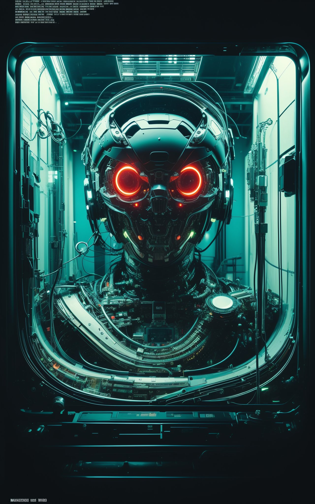 (masterpiece, top quality, best quality, official art, beautiful and aesthetic:1.2) ,cover art, cybernetic robot Minimalist Moist "The best-laid plans of mice and men often go awry.", android, AI, machine, metal, wires, tech, futuristic, highly detailed