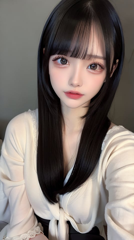 <lora:jirai_fasion:0.6>, <lora:koreanDollLikeness_v20:0.5>,BREAK,((masterpiece, best quality, absurd res)), (perfect skin:1.4), 18yo, 1girl, (black eyes:1.3), ((ultra detailed face and eyes:1.4)), detailed body parts, slender figure, (soft lighting:1.2), Japanese like face,(makeup:0.8), bob cut, medium hair, (ultra detailed:1.4), (Straight bangs), sheer bangs, BREAK,Satin Robe Set,BREAK,((full body)), (absurdres:1.2), ((masterpiece, best quality:1.1)), (depth of field:1.2), looking at viewer, (in a bedroom), (blur the background:1.5), high contrast, BREAK,pureerosface_v1,