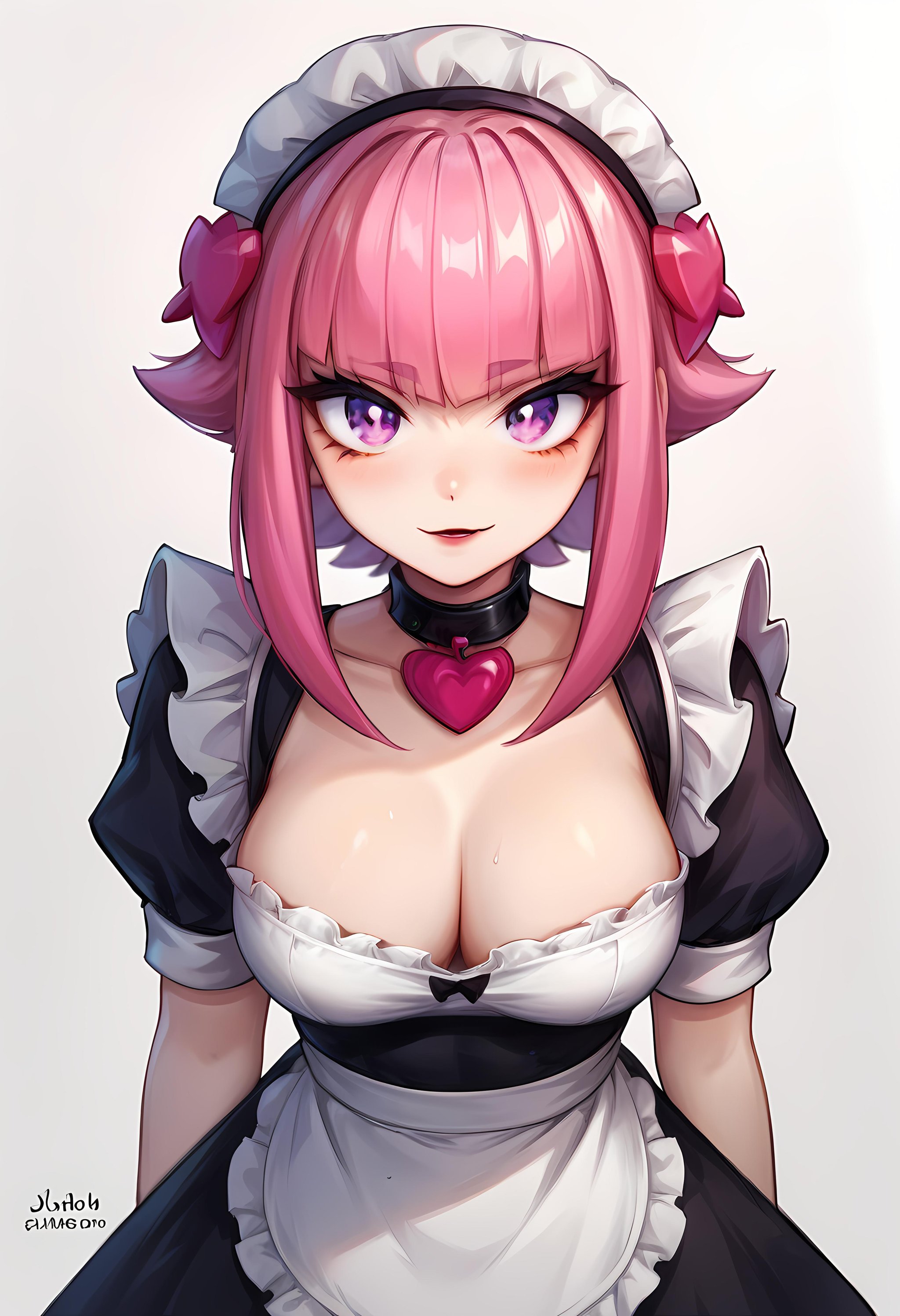 <lora:A26F38E101:1>, score_9, score_8_up, score_7_up, 1girl, melodie, pink hair, looking at viewer, maid outfit