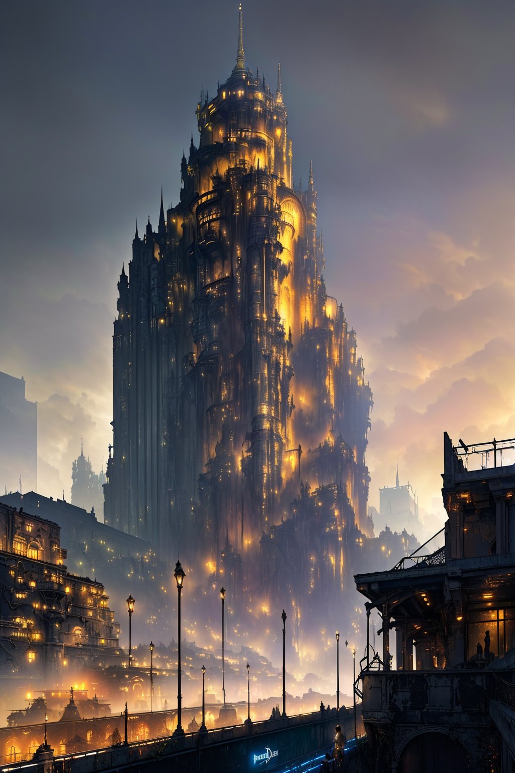 fcPortrait, (masterpiece), futuristic cityscape, street view, (decrepit scenery), megastructures, intricate detail, (art by [Bastien Lecouffe-Deharme|Caspar David Friedrich ]:1.2), (unreal engine render, photorealistic painting, photorealistic:1.2), (mysterious)