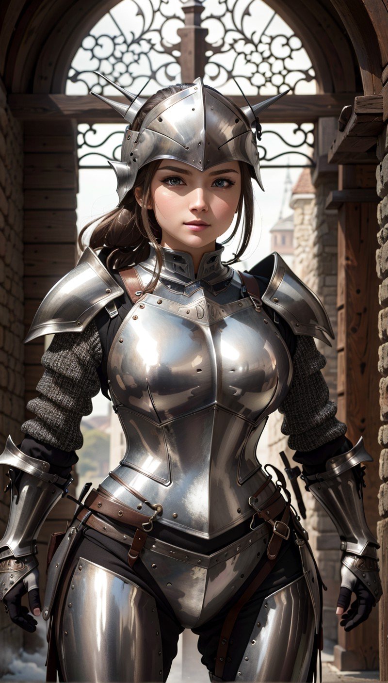 best quality,masterpiece,highly detailed,ultra-detailed,  <lora:neg9V2_last:0.7>1girl,  medieval-armor-girl, heavy armor,german kn <lora:medieval-armor-girl_V02:1>