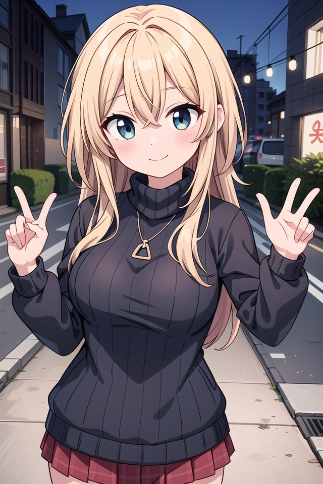insanely detailed, absurdres, ultra-highres, ultra-detailed, best quality,1girl, solo, nice hands, perfect handsBREAKduffle coat, (turtle neck sweater:1.2), Pleated skirt, (nsfw:-1.5)BREAKhappy smile, laugh, closed mouthBREAK(45 angle:-1.5), (from side:-1.5),standing, cowboy shot, looking at viewerBREAKslender, kawaii, perfect symmetrical face, ultra cute girl, ultra cute face, ultra detailed eyes, ultra detailed hair, ultra cute, ultra beautifulBREAKin japanese street, cityscape in japan, depth of field, ultra detailed backgroundBREAKlarge breastsBREAKgreen hair, black eyes, messy hair, hair between eyes