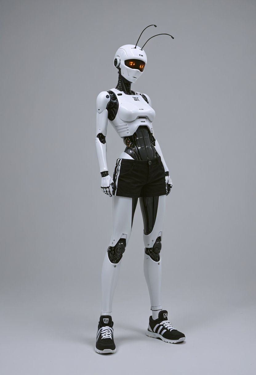 score_9, score_8_up, score_7_up, score_6_up, BREAK , source_real, raw, photo, realistic,  BREAK, solo, standing, full body, shoes, shorts, robot, sneakers, science fiction, humanoid robot, radio antenna