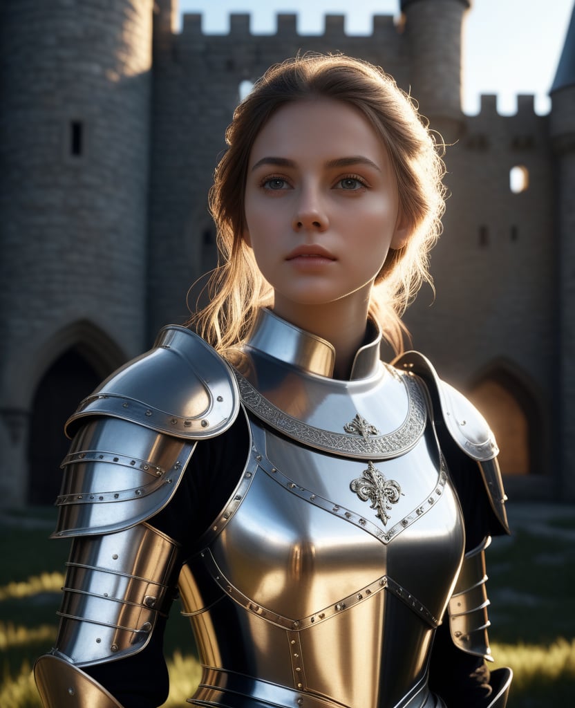 (masterpiece), (extremely intricate:1.3), (realistic), portrait of a girl, , the most beautiful in the world, (medieval armor), metal reflections, (()), outdoors, intense sunlight, far away castle, professional photograph of a stunning woman detailed, sharp focus, dramatic, award winning, cinematic lighting, octane render, unreal engine, volumetrics dtx, (film grain)