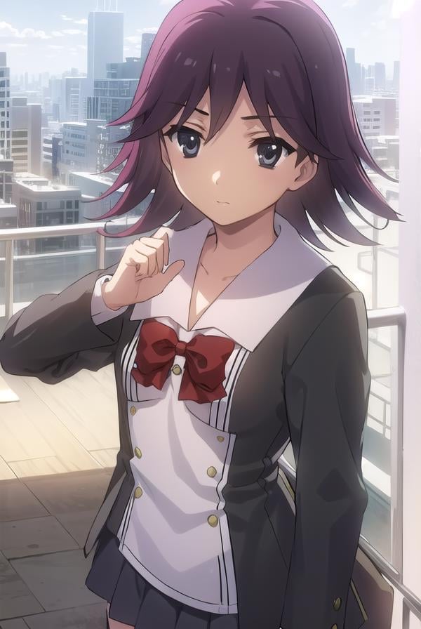 natsumikoizumi, <lora:natsumi koizumi s1-lora-nochekaiser:1>,natsumi koizumi, short hair, purple hair, (black eyes:1.5),BREAK skirt, thighhighs, school uniform, shoes, black thighhighs, zettai ryouiki, bow, red bow,BREAK indoors, classroom,BREAK looking at viewer, (cowboy shot:1.5),BREAK <lyco:GoodHands-beta2:1>, (masterpiece:1.2), best quality, high resolution, unity 8k wallpaper, (illustration:0.8), (beautiful detailed eyes:1.6), extremely detailed face, perfect lighting, extremely detailed CG, (perfect hands, perfect anatomy),