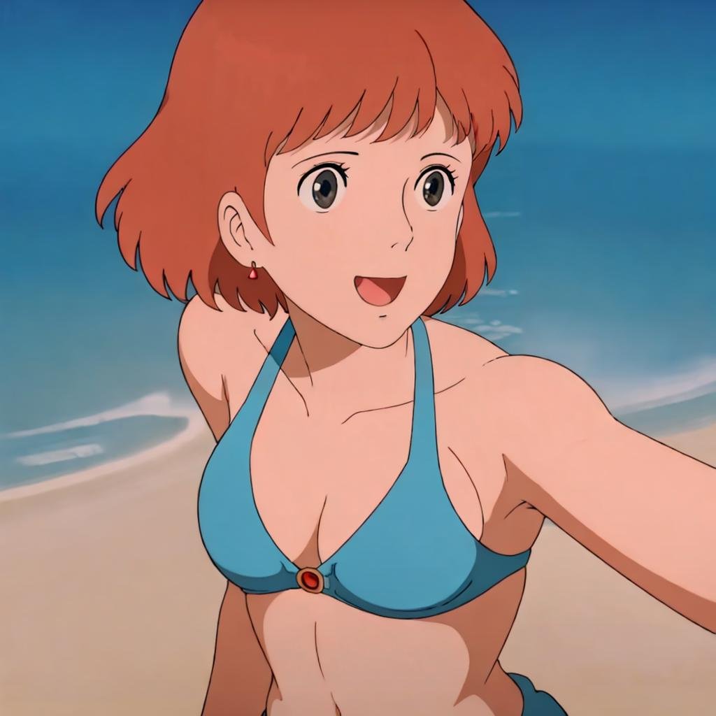 <lora:Nausicaa005:0.7>,looking at viewer,smile,open mouth,Nausicaa,1girl,bikini,ocean,beach,sunshine,