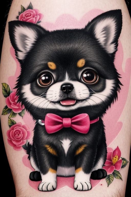 close up of a chibbi dog tattoo 