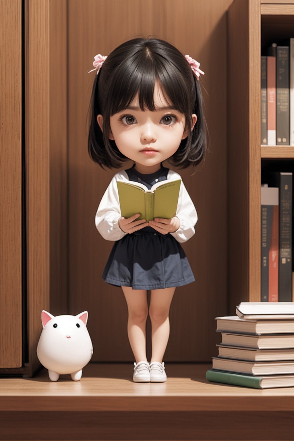 1girl,full body,indoors,reading book,chibi