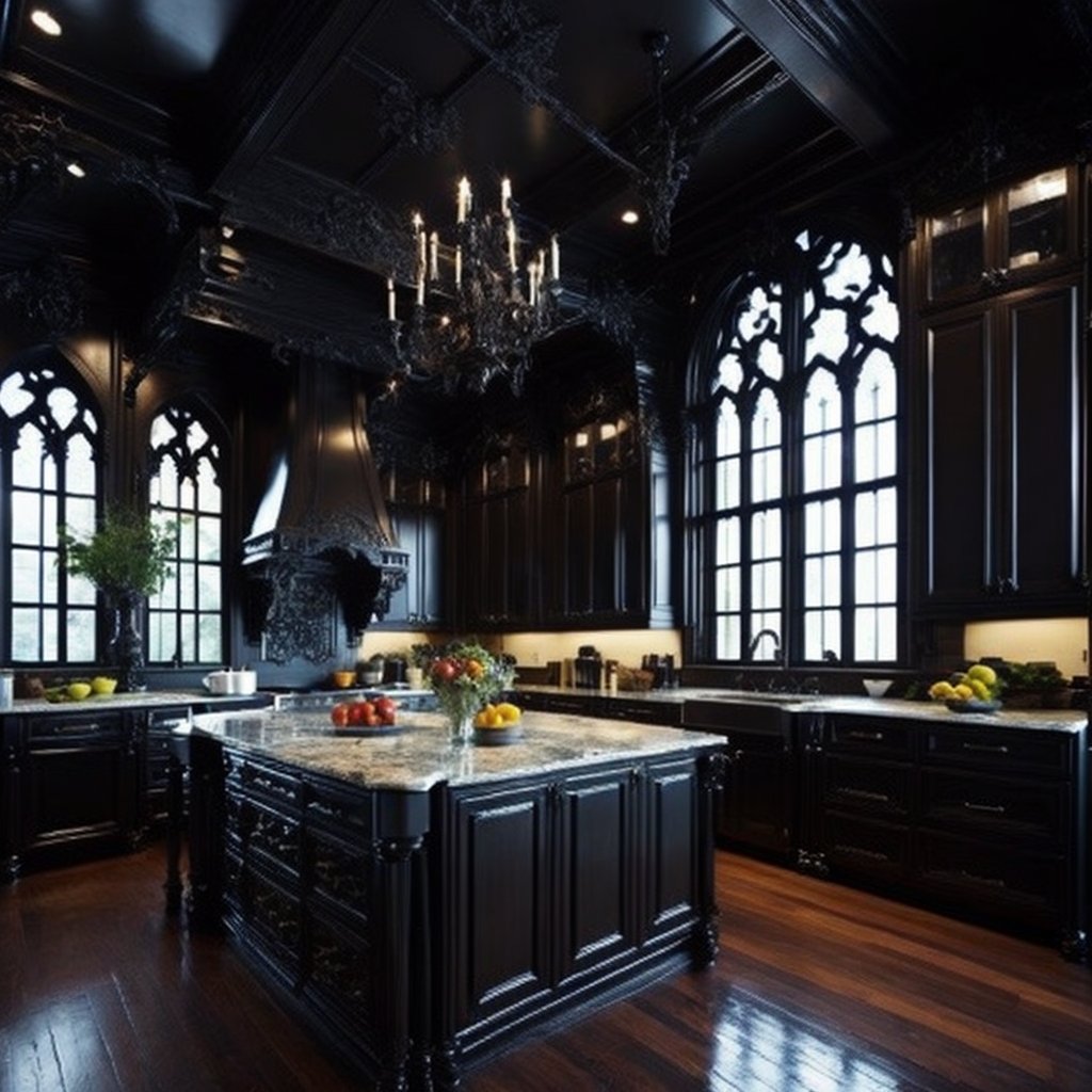 <lyco:Gothic_style_interior_design_Sa_May:1.0>  Gothic style interior design of  kitchen 