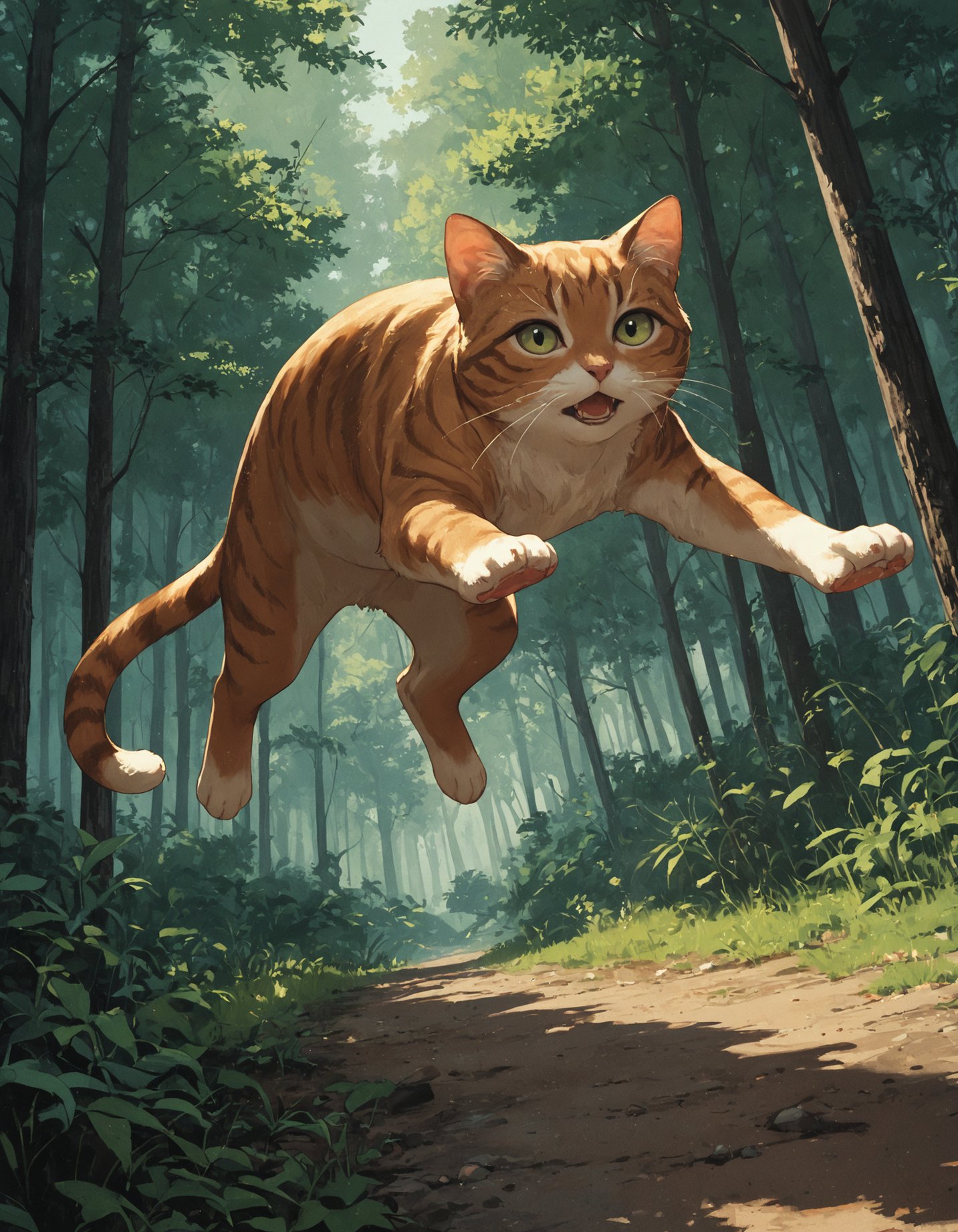 score_9, score_8_up, score_7_up,  score_6_up, score_5_up, source_anime, cat, forest, jumping, 