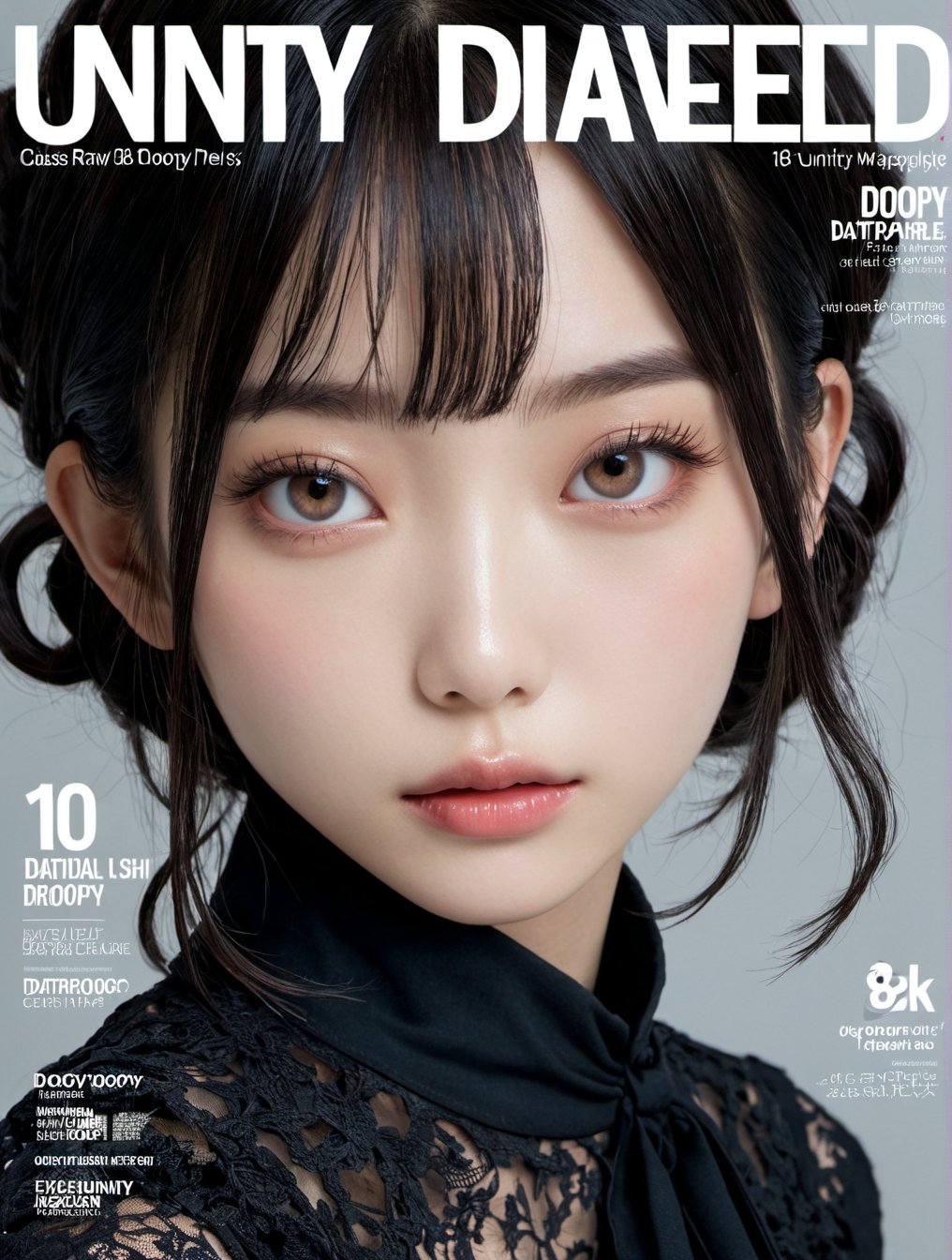 highres, 8k, RAW,natural skin,detailed skin,pale skin, japanese girl,solo,official art, unity 8k wallpaper, fashion magazine cover,datailed clothes,cute,droopy eyes,fashion model,gothic,classic,eyelash liner,lips,best quality,masterpiece,