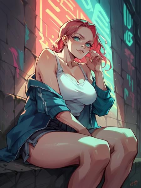 score_9, score_8_up, score_7_up, score_6_up, score_5_up, score_4_up,   <lora:T0n1XLP:0.9> T0n1, 1girl, colorful, blue, neon, large breasts, sitting