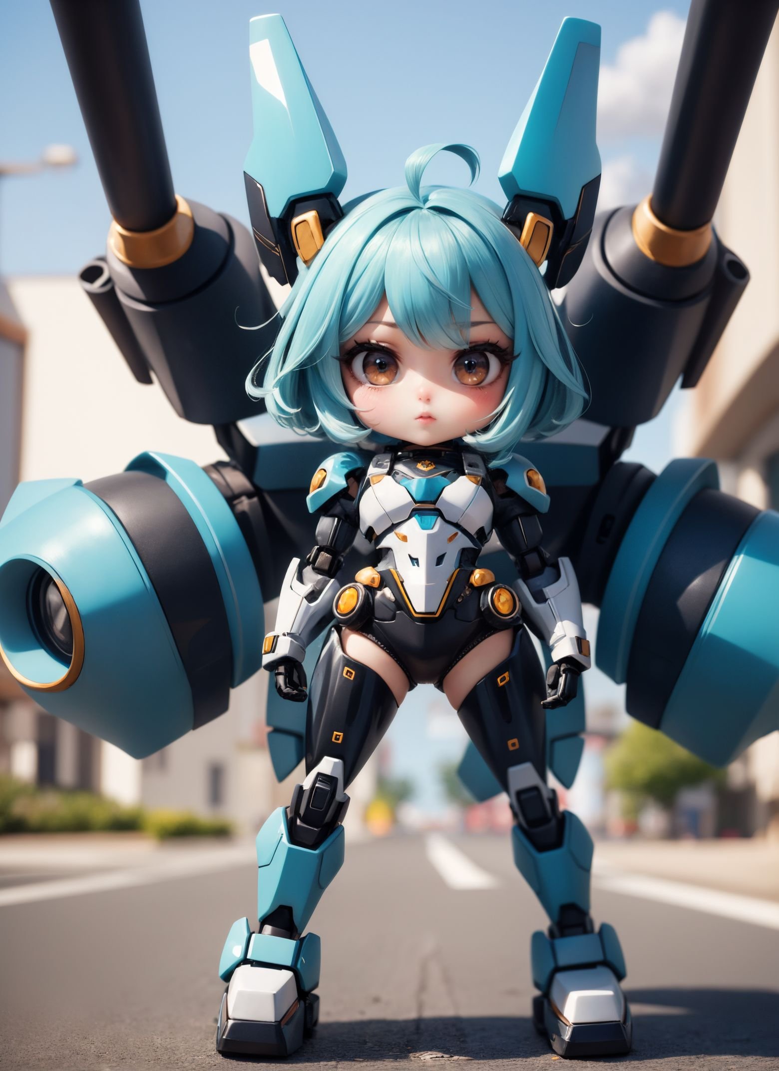 Best quality,Masterpiece,1 girl,chibi,mecha,the whole body,lovable,fine,kawaii,