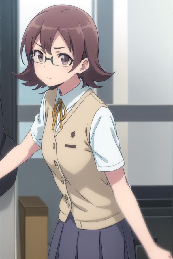 senaakagi, <lora:sena akagi s2-lora-nochekaiser:1>,sena akagi, short hair, brown hair, glasses, (brown eyes:1.5),BREAK skirt, ribbon, school uniform, blazer, grey skirt, shirt, white shirt, collared shirt,BREAK indoors, classroom,BREAK looking at viewer, (cowboy shot:1.5),BREAK <lyco:GoodHands-beta2:1>, (masterpiece:1.2), best quality, high resolution, unity 8k wallpaper, (illustration:0.8), (beautiful detailed eyes:1.6), extremely detailed face, perfect lighting, extremely detailed CG, (perfect hands, perfect anatomy),