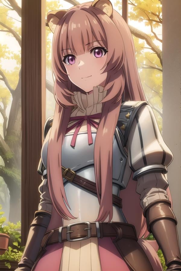 raphtalia, <lora:raphtalia s3-lora-nochekaiser:1>,raphtalia, long hair, bangs, brown hair, animal ears, raccoon ears, raccoon tail, raccoon girl, (pink eyes:1.3), smileBREAK long sleeves, sweater, ribbed sweater, puffy sleeves, breastplate, ribbon, red ribbon, gauntlets, glove, brown gloves, belt, skirt, armor,BREAK outdoors, forest, nature, sun, sky, trees, clouds, grass,BREAK looking at viewer, (cowboy shot:1.5),BREAK <lyco:GoodHands-beta2:1>, (masterpiece:1.2), best quality, high resolution, unity 8k wallpaper, (illustration:0.8), (beautiful detailed eyes:1.6), extremely detailed face, perfect lighting, extremely detailed CG, (perfect hands, perfect anatomy),