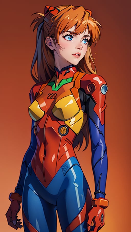 (best quality, masterpiece, highres:1.2), (Asuka Langley), in high detailed textured Evangelion red plugsuit, (ultra-detailed body), moonlight passing through hair, (background:1.3), (intricate details)