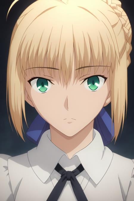 score_9, score_8_up, score_7_up, source_anime, rating_safe, intricate details, anime screencap, , official style, looking at viewer, , , 1girl, saber \(fate\), blonde hair, green eyes, ahoge, hair between eyes, hair bun, hair bow, solo, (Striped Glitter,Seraphic ,Hexagram ,Supersolid,Quantum entanglement,Self-healing Concrete,Acrylic Convection,Vibration,Mesmerizing,Enigmatic,Dodecahedron magic:1.0), <lora:fsn_ubw_style_pony:0.94>, fsn_ubw_style, <lora:sdxl_lightning_8step_lora:1>