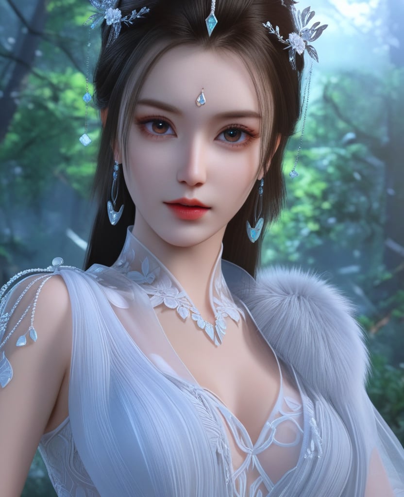 <lora:612-DA-XL-少年白马醉春风-玥瑶:0.8>(,1girl, ,best quality, ),looking at viewer,  ,ultra detailed background,ultra detailed background,ultra realistic 8k cg,(masterpiece:1.2),(best quality:1.2),(ultra detailed:1.2),(official art:1.3),(beauty and aesthetics:0.8),detailed,(intricate:0.8),(highly detailed),(solo),delicate countenance,1girl,fancy,(glassy texture:1.2),(crush:1.2),8k,accessory,tattoo,(transparent:1.1),gown,energy encirclement,instant,in the twinkling of an eye,upper body,woman in a mythical forest, masterpiece, perfect face, intricate details, horror theme, raw photo, photo unp(cleavage),,