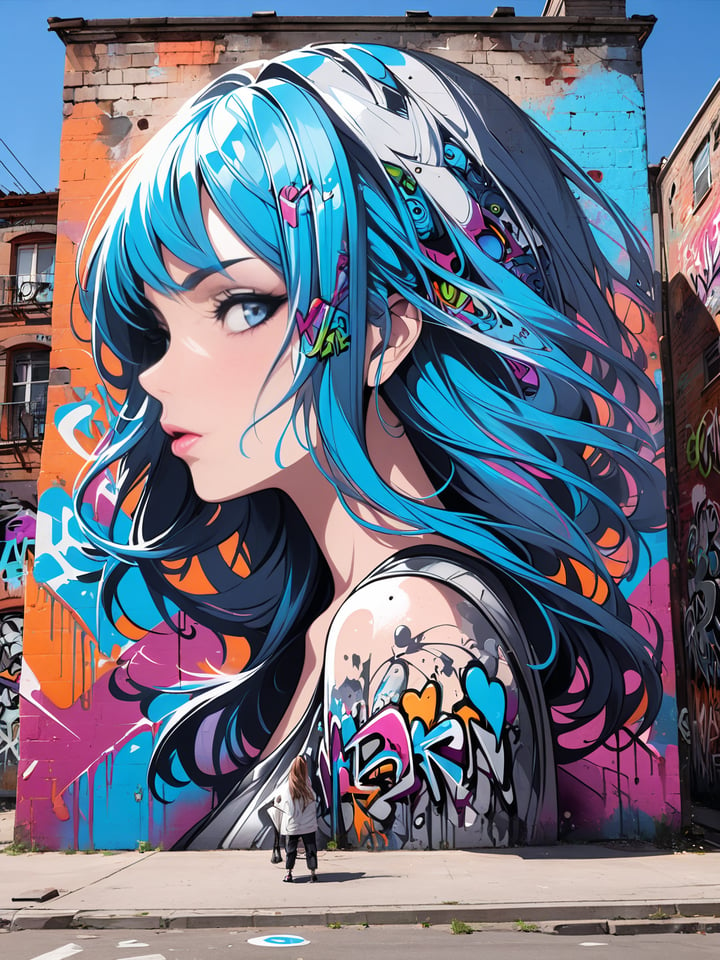 ((graffiti:1.3)), ((street art)), ((masterpiece:1.1)), (extremely detailed and beautiful background), ((Ultra-precise depiction)), ((Ultra-detailed depiction)), (professional illustrasion:1.1), 1girl, 