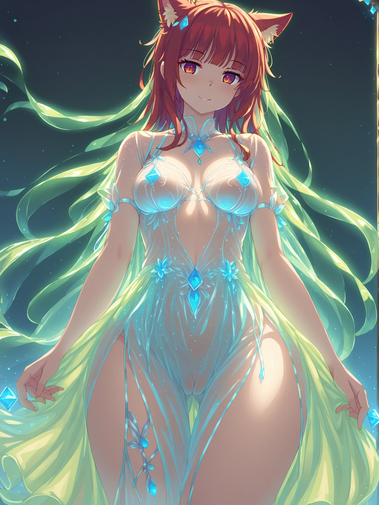 score_9, score_8_up, score_7_up, best quality, masterpiece, 4k, uncensored, perfect lighting, rating_explicit, very aesthetic, anime BREAKbeautiful woman wearing a red bioluminescent dress, <lora:bioluminescent_dress-PD-1.0:1>,mahogany hair Blunt Bangs,medium breasts,nottytiffy,(color background),low angle,standing,pained