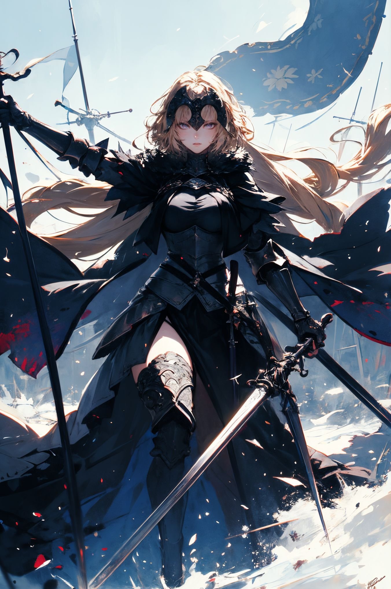 a stunning art,flowery,dynamic pose,centered,key visual,intricate,highly detailed,breathtaking beauty,precise lineart,vibrant,comprehensive,cinematic,xuer Jeanne D Arc,<lora:xuer Jeanne D Arc_20240207204855-000020:0.8>,