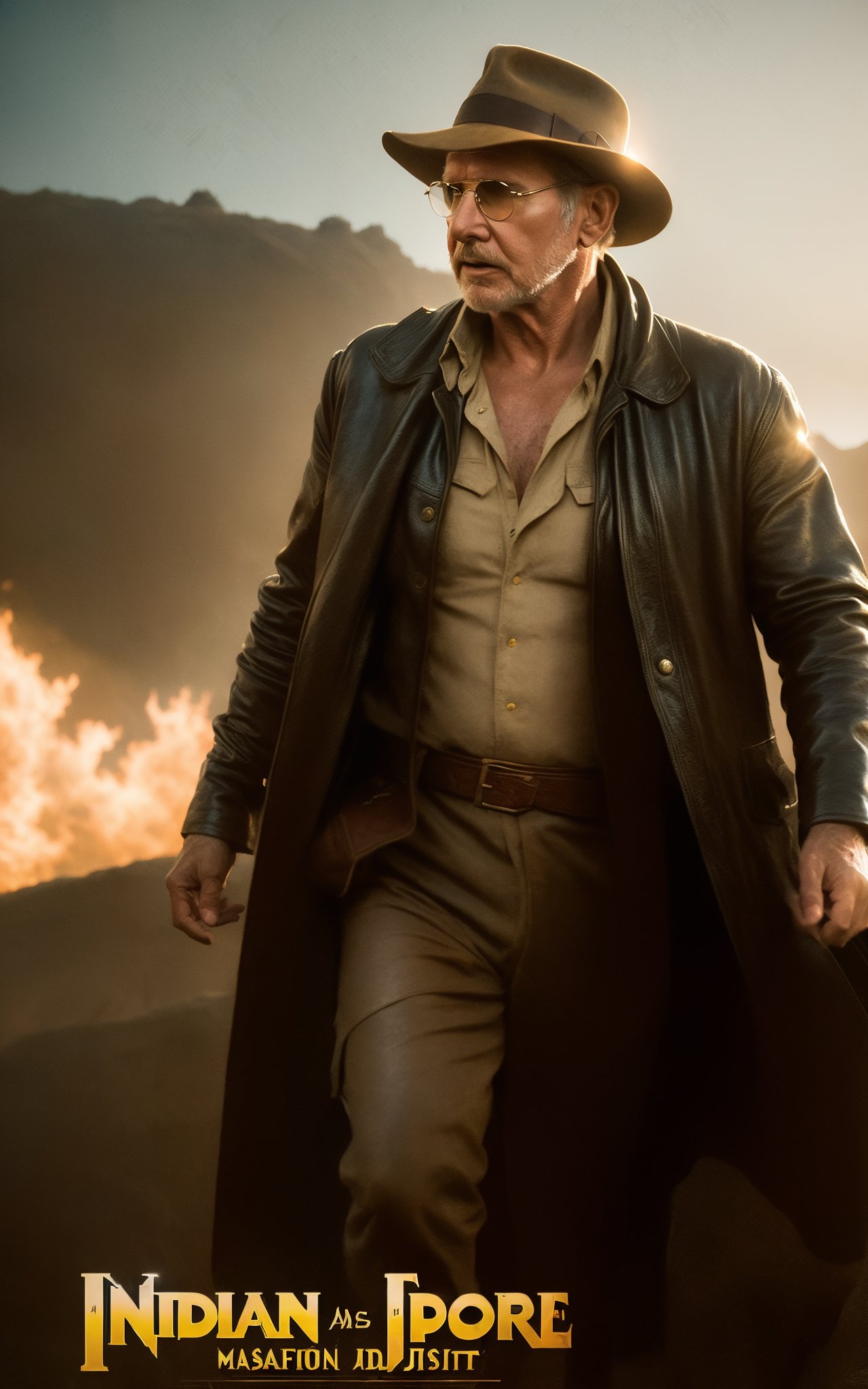 indiana jones,harrison ford, (masterpiece, top quality, best quality, official art, beautiful and aesthetic:1.2),cover art,(photo effect:1.5),