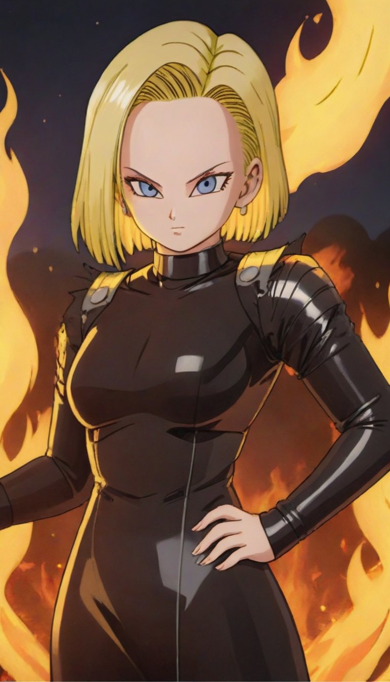 breathtaking  <lora:Android18XL:.8>android18, full body,  <lora:test_xl:.5>latex <lora:moghxl:1>hell and fire . award-winning, professional, highly detailed