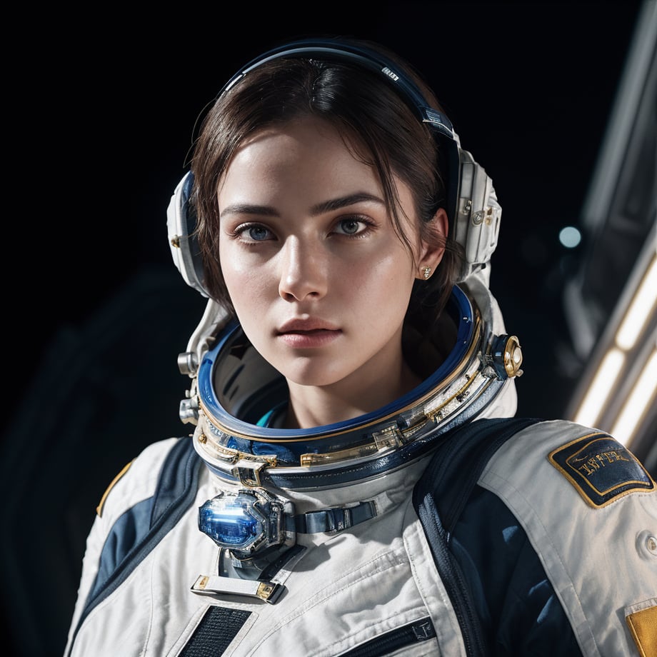 (masterpiece), (realistic), portrait of a girl, spacesuit,  upper body, professional photograph of a stunning woman detailed, sharp focus, dramatic, award winning, cinematic lighting, octane render, unreal engine, volumetrics dtx