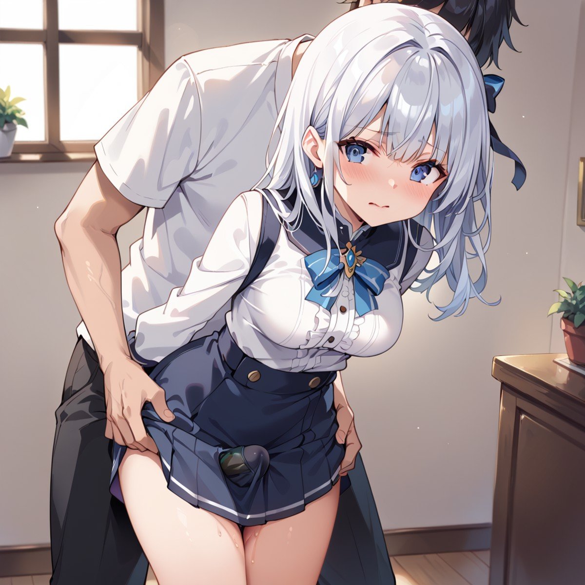 score_9, score_8_up, score_7_up, best quality, masterpiece, source_anime,  BREAK,  embarrassed, blush<lora:penis_under_clothes:1>penis under clothes, penis under skirt, thigh sex ,from behind, 1girl, 1boy, , penis, solo focus, 