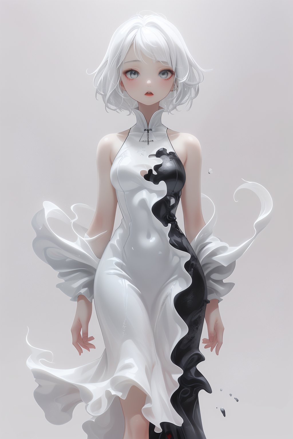 ananqc,a girl with black dress and white hair,