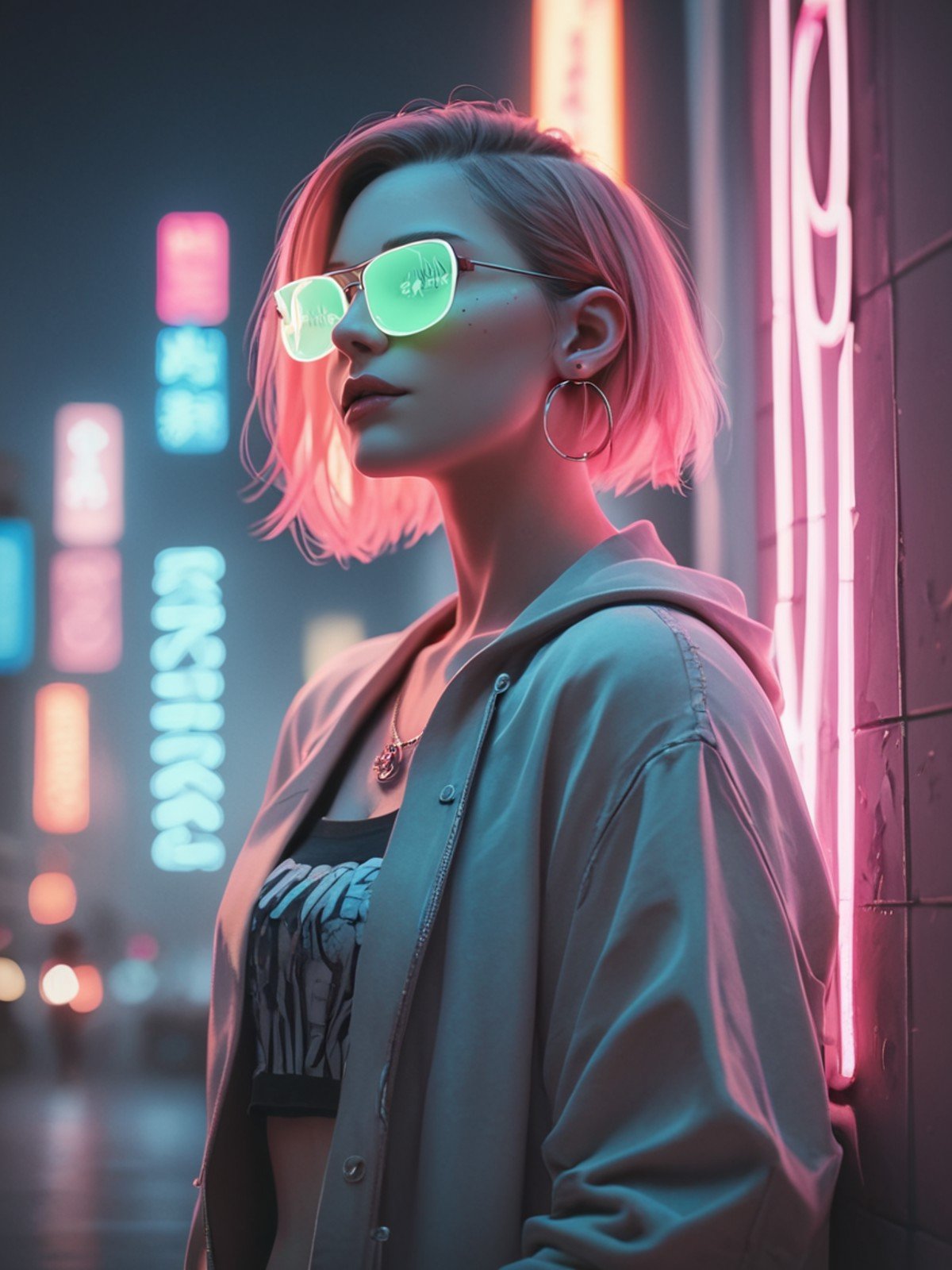 score_9, score_8_up, score_7_up, score_6_up, score_5_up, score_4_up,  <lora:n30nXLP:0.8>, n30n, neon lights, 1girl, glasses