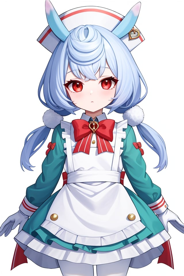 <lora:希格雯v3:1:lbw=all>,sigewinne,a girl named sigewinne,1girl,low twintails,white headwear,looking at viewer,white gloves,long sleeves,white apron,hat,red bowtie,nurse cap,aqua dress,white pantyhose,<lora:nai3画风bysdlion-000035:0.0:lbw=paint>,, (score_9,score_8_up,score_7_up),(masterpiece,best quality,high quality:1.2),absurdres, 4k, uncensored, prefect lighting, rating_explicit, very aesthetic, anime BREAK