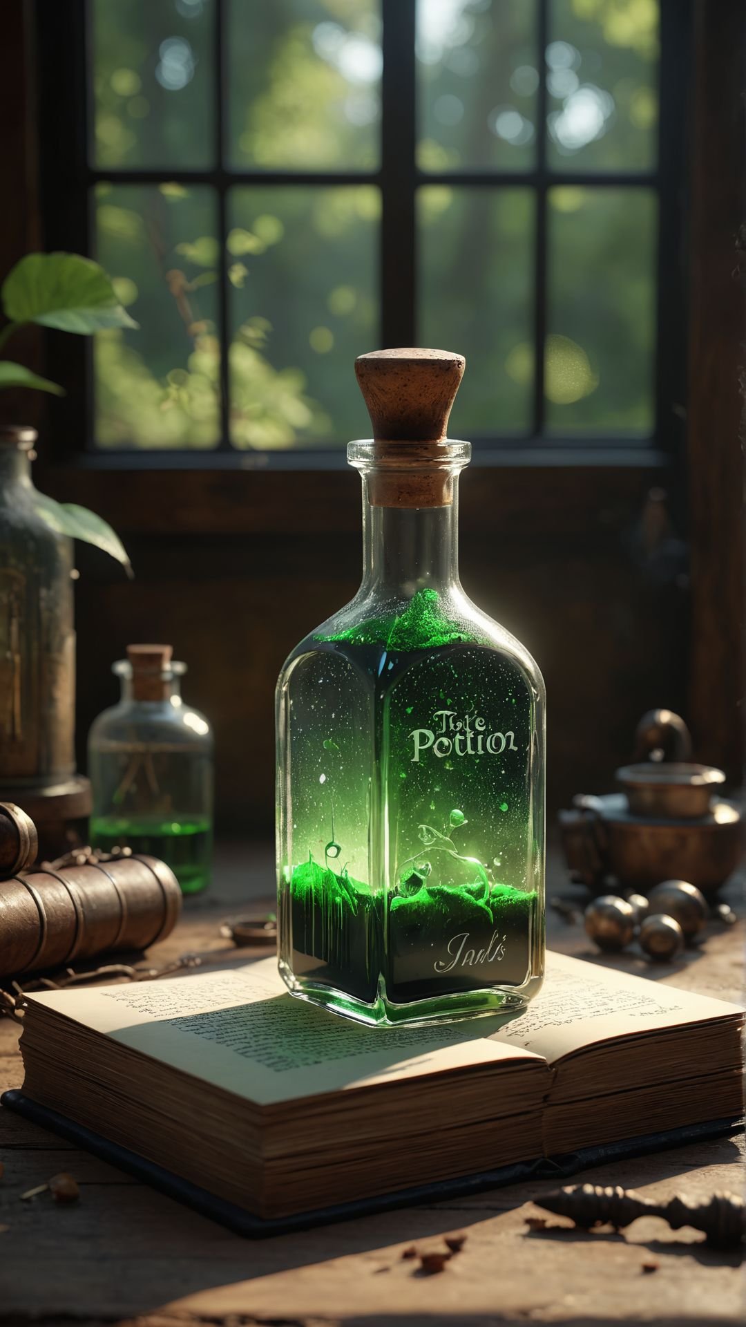 flux-style, octane render, medium close-up shot of a Tactile ([Book of shadows:Potion bottle) , tilt shift, Timid, strong side key lights, Nature and Magic, [ (stylized by Peter Lindbergh:0.8) , (Roy DeCarava) , (Tony Conrad), <lora:aidmaFluxStyleXL-v0.2:0.651>,<lora:aidma-Image Upgrader-v0.1:0.451>, <lora:CBS_novuschroma37 style_b:0.8> novuschroma37 style,style of experimental photography, light leaks, double exposure, magical atmosphere, dynamic composition, beautiful elegant, excellent composition, delicate, radiant