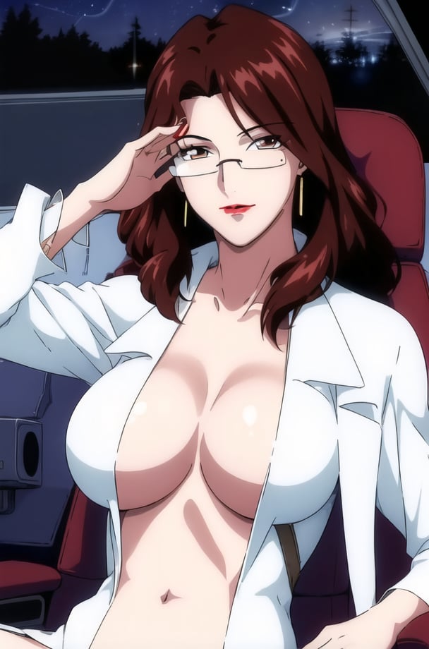 (Night:1.7),  smoking a cigarette in a room with a spaceship in the backgroundsitting at attention,sitting on chair,holding a cigarette,white_Long_coat,(Opened_clothes),no_bra,(Black_ panties), <lora:saiminSeishidou:0.1>,<lora:Mai_Shiranui-KK77-V2:0.1>,<lora:Professor_Astray-KK77-V1:0.85>,jewelry,midriff,gem,circlet,earrings,necklace,brown_hair,brown_eyes,Very_long_hair,glasses,lipstick,makeup,red_lips,1 girl, 20yo,mature female,Beautiful Finger,Beautiful long legs,Beautiful body,Beautiful Nose,Beautiful character design, perfect eyes, perfect face,looking at viewer,NSFW,official art,extremely detailed CG unity 8k wallpaper, perfect lighting,Colorful, Bright_Front_face_Lighting,(masterpiece:1.0),(best_quality:1.0), ultra high res,4K,ultra-detailed,photography, 8K, HDR, highres, absurdres:1.2, Kodak portra 400, film grain, blurry background, bokeh:1.2, lens flare, (vibrant_color:1.2)(Beautiful,large_Breasts:1.4), (beautiful_face:1.5),(narrow_waist),