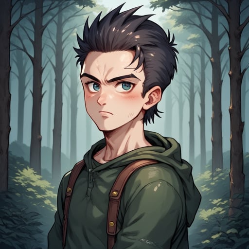 Hsiextah , portrait guy in forest, masterpiece