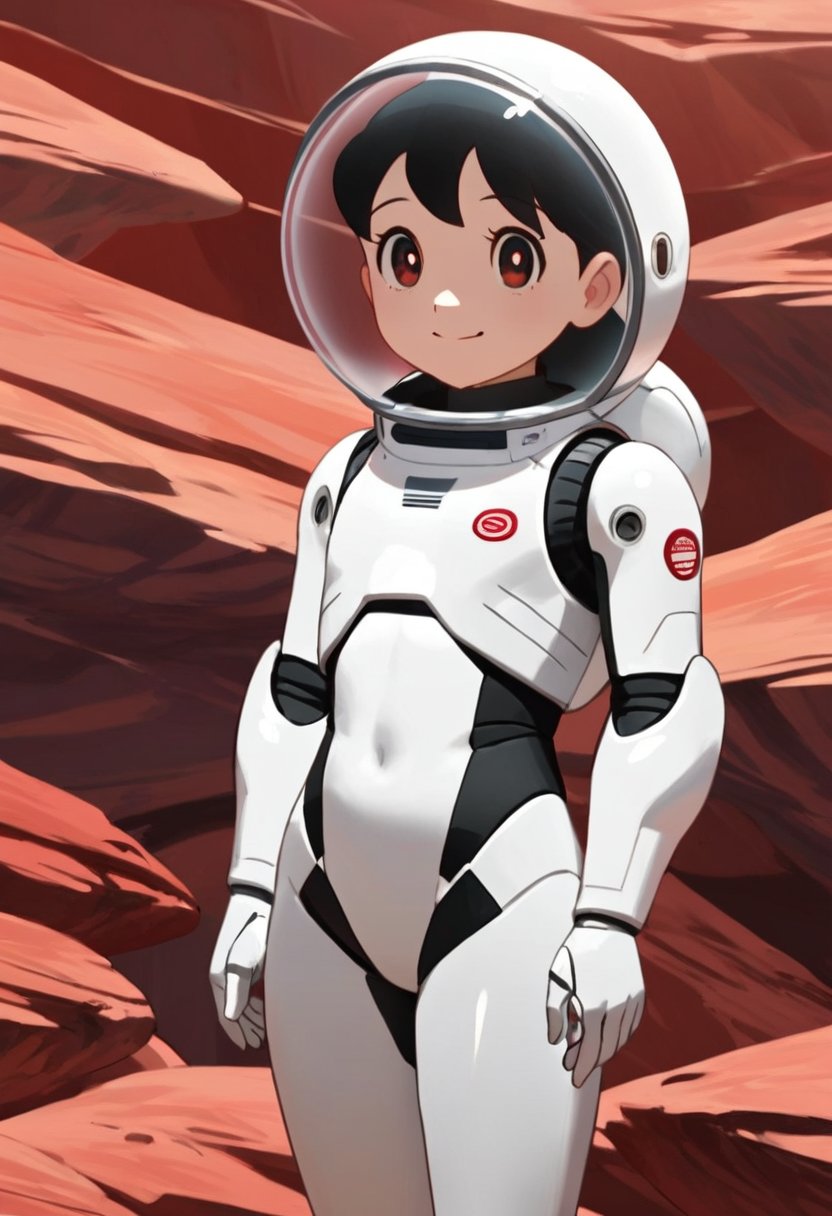 score_9, score_8_up, score_7_up, score_6_up, score_5_up, score_4_up, source_anime,minamoto shizuka,cowboy shot, 1girl, solo, smile, Girl in a spacesuit stepping onto the surface of Mars, Earth visible in the distance, vast red landscape, futuristic colony in the background, sense of wonder and exploration, epic sci-fi scene, hyper-realistic detail, child,masterpiece, perfect face, best quality, beautiful eyes, shiny eyes, anime coloring, anime screencap, absurdres, award winning, <lora:minamoto shizuka nai3 905:0.7>